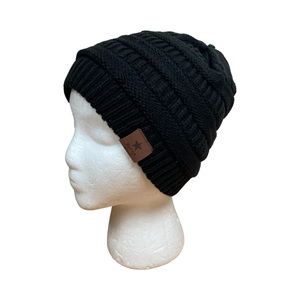 Super Star Beanie Hat Cap Womens Black Chunky Cable Knit Adult Ski Wear Adult